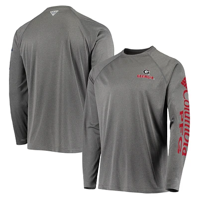 T-shirt à manches longues raglan Columbia Charcoal Georgia Bulldogs Terminal Tackle Omni-Shade pour homme