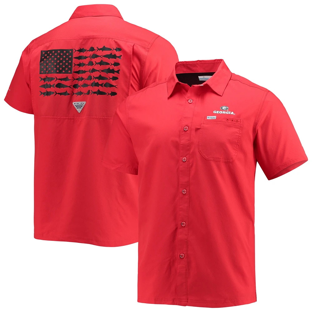 Chemise boutonnée Columbia PFG Georgia Bulldogs Slack Tide Camp rouge pour homme