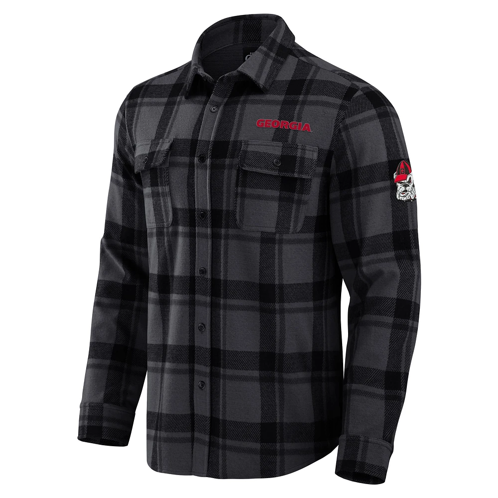 Men's Darius Rucker Collection by Fanatics Black Georgia Bulldogs Relaxed Fit Plaid Button-Up Shirt