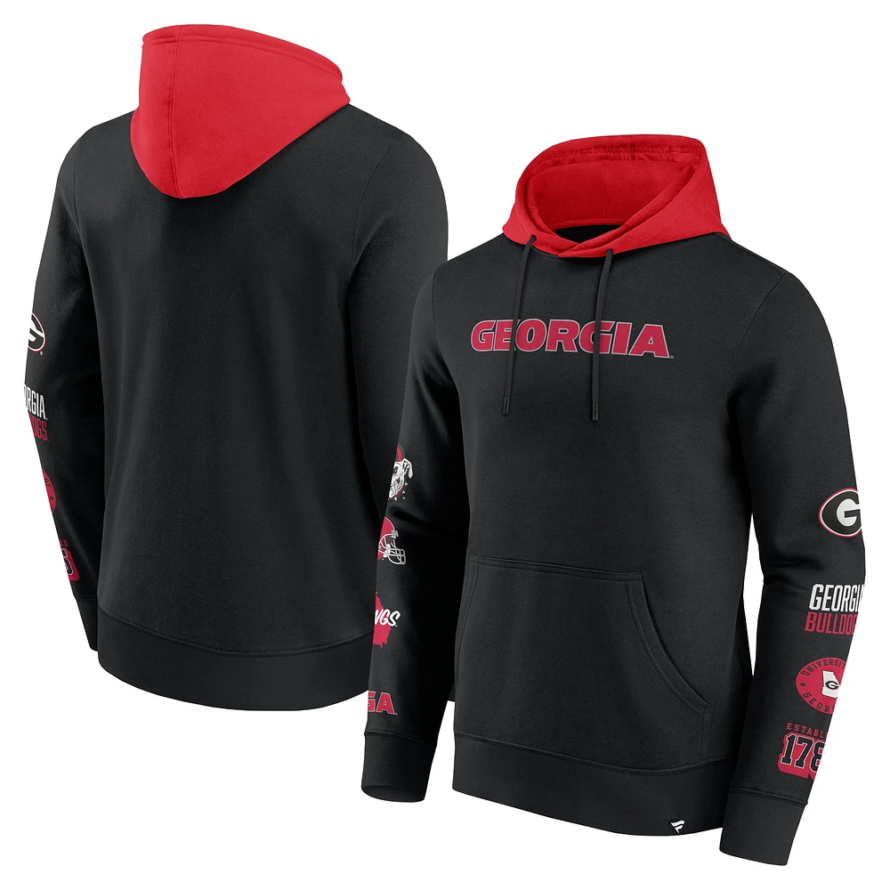 Sweat à capuche en polaire blocs de couleurs Fanatics noir/rouge Georgia Bulldogs pour hommes