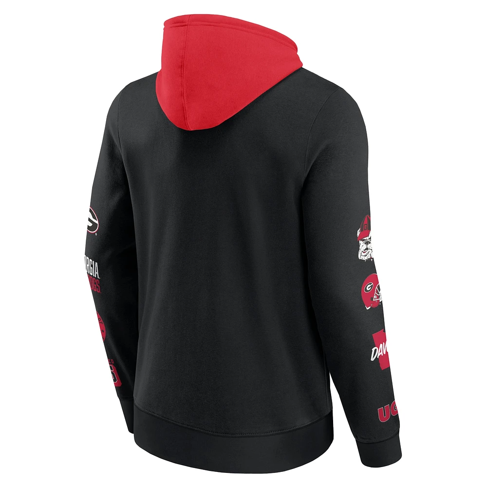 Sweat à capuche en polaire blocs de couleurs Fanatics noir/rouge Georgia Bulldogs pour hommes