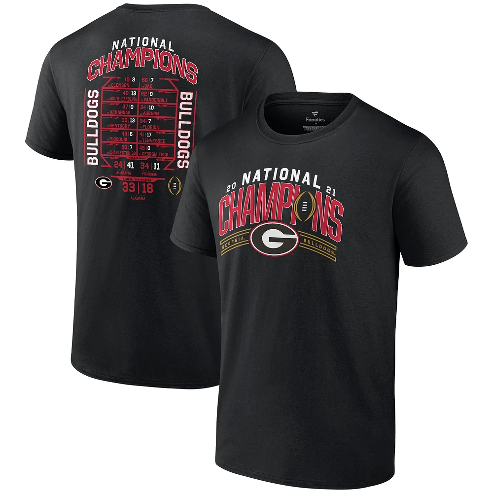 T-shirt noir du calendrier des champions nationaux éliminatoires de football universitaire Bulldogs Géorgie Fanatics pour hommes 2021