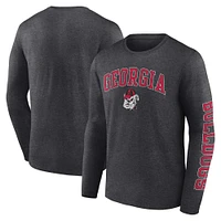 Men's Fanatics Heather Charcoal Georgia Bulldogs Distressed Arch Over Logo Long Sleeve T-Shirt