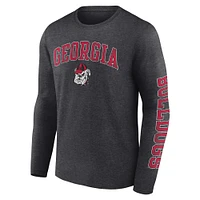 Men's Fanatics Heather Charcoal Georgia Bulldogs Distressed Arch Over Logo Long Sleeve T-Shirt