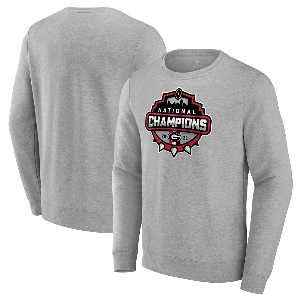 Fanatics pour hommes gris chiné Georgia Bulldogs College Football Playoff 2021 Champions nationaux officiels sweat-shirt à col rond