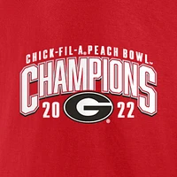 T-shirt Fanatics Red Georgia Bulldogs College Football Playoff 2022 Peach Bowl Champions Score pour hommes