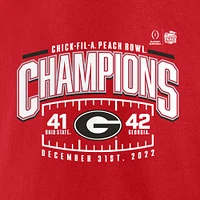 Men's Fanatics Red Georgia Bulldogs College Football Playoff 2022 Peach Bowl Champions Score T-Shirt