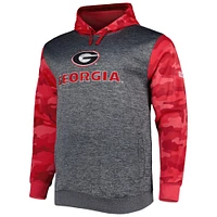 Men's Heather Charcoal Georgia Bulldogs Big & Tall Raglan Fleece Pullover Hoodie