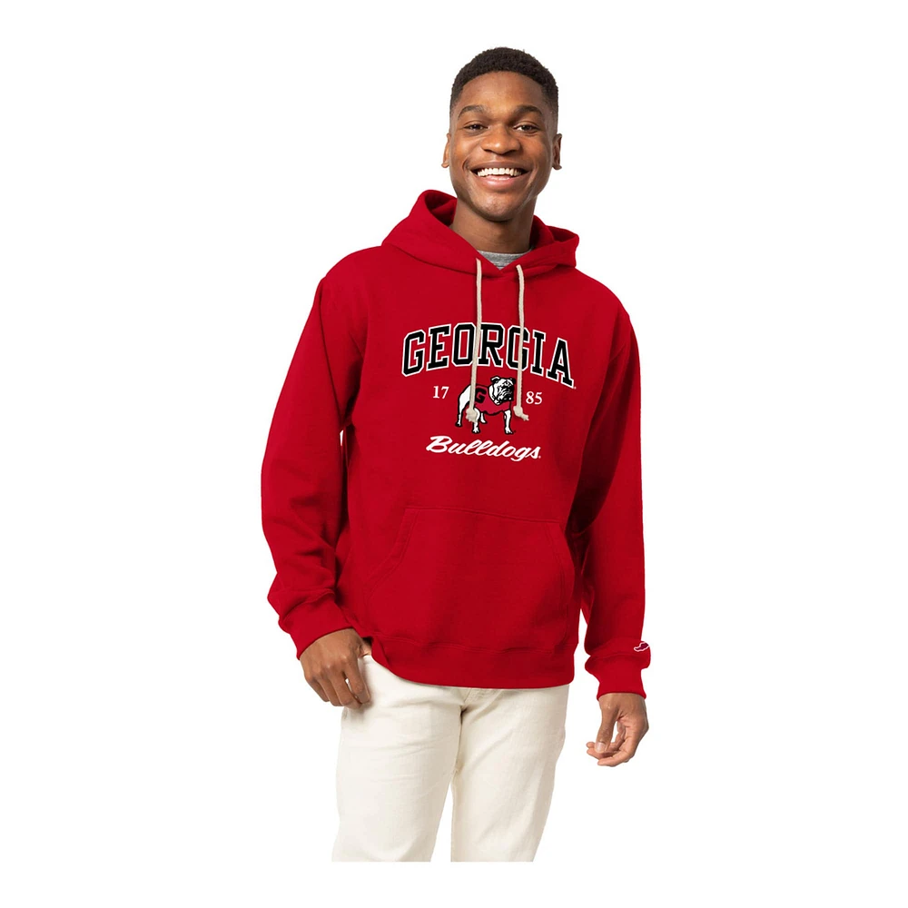 Men's League Collegiate Wear Red Georgia Bulldogs Arch Script Essential Fleece 2.0 Pullover Hoodie