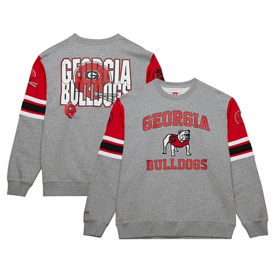 Sweat-shirt Throwback Allover 4.0 Mitchell & Ness pour hommes, gris chiné, Georgia Bulldogs