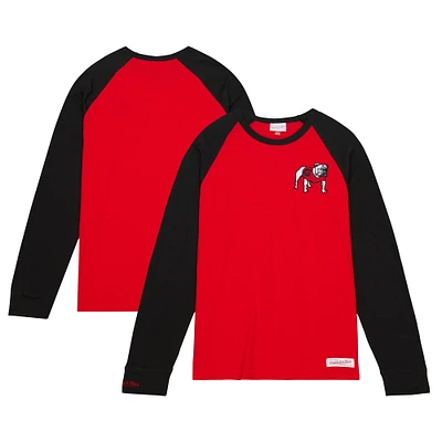 T-shirt à manches longues raglan flammé légendaire des Georgia Bulldogs de Mitchell & Ness pour hommes, rouge