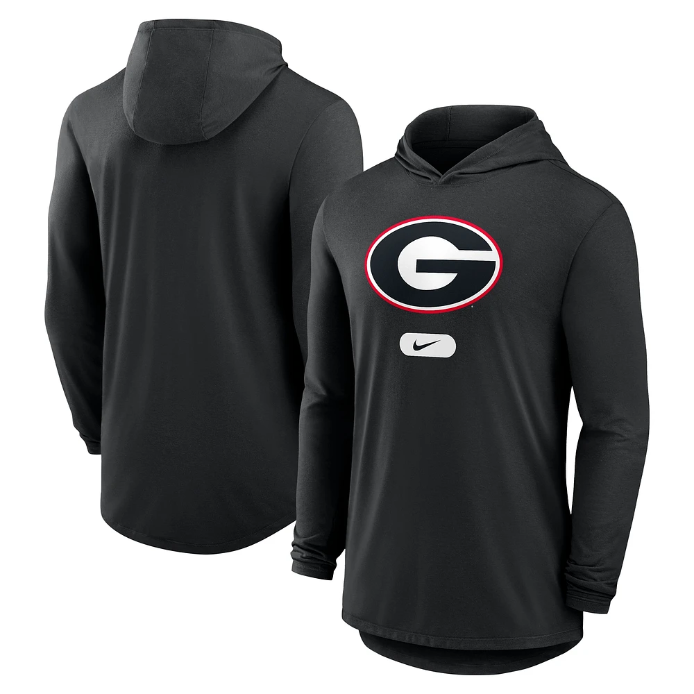 T-shirt à capuche Nike Primetime Tri-Blend Performance manches longues pour homme, noir, Georgia Bulldogs