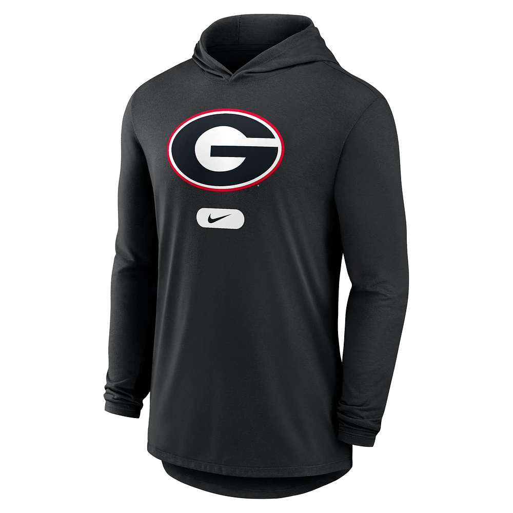T-shirt à capuche Nike Primetime Tri-Blend Performance manches longues pour homme, noir, Georgia Bulldogs
