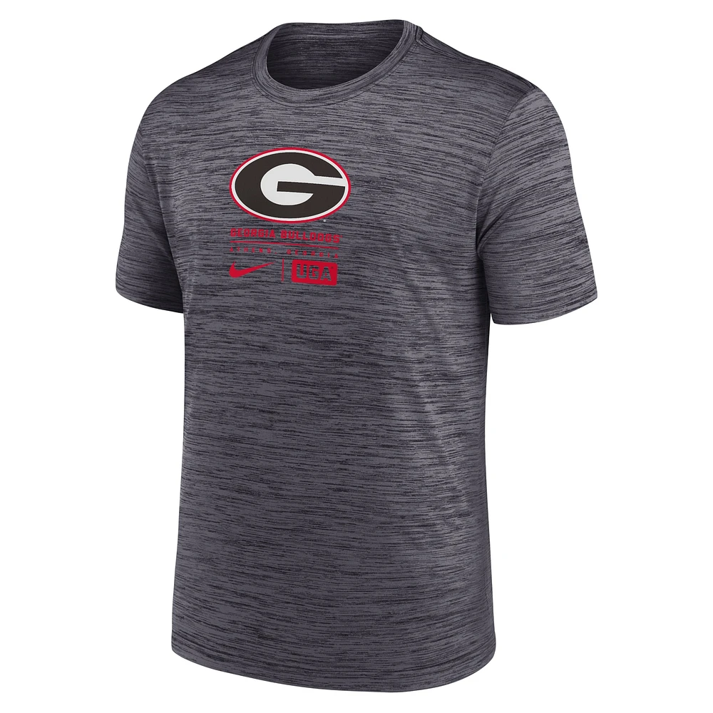 T-shirt Nike Georgia Bulldogs Campus Center Block Velocity Performance pour homme, couleur anthracite