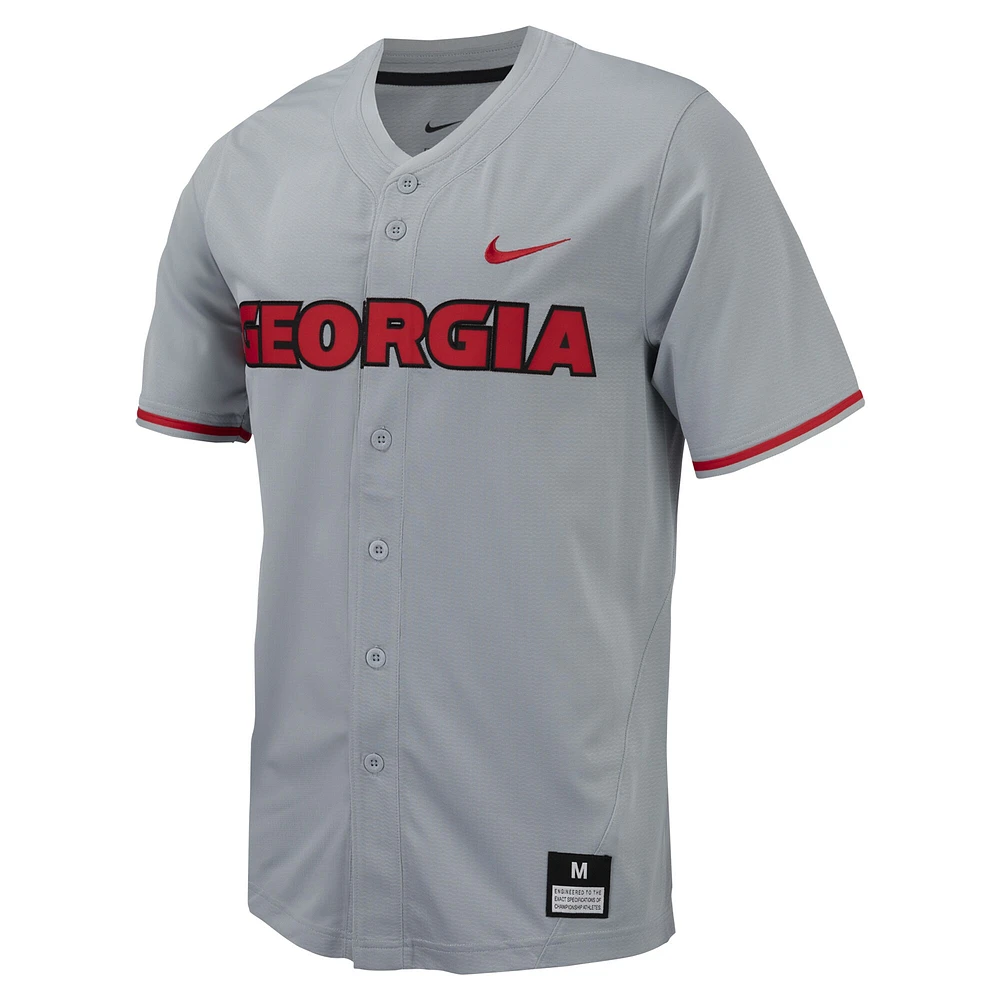 Maillot de baseball à bouton intégral Nike pour homme, gris, Georgia Bulldogs Replica