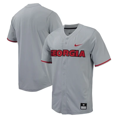 Maillot de baseball à bouton intégral Nike pour homme, gris, Georgia Bulldogs Replica