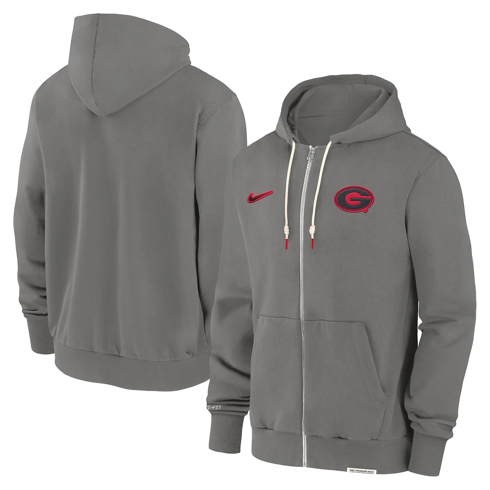 Sweat à capuche zippé Nike pour homme Georgia Bulldogs 2024 Sideline Player Performance gris chiné