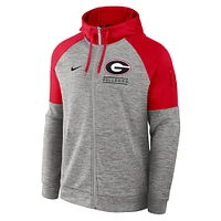 Sweat à capuche zippé Nike Georgia Bulldogs Fitness Performance Raglan pour homme, gris chiné