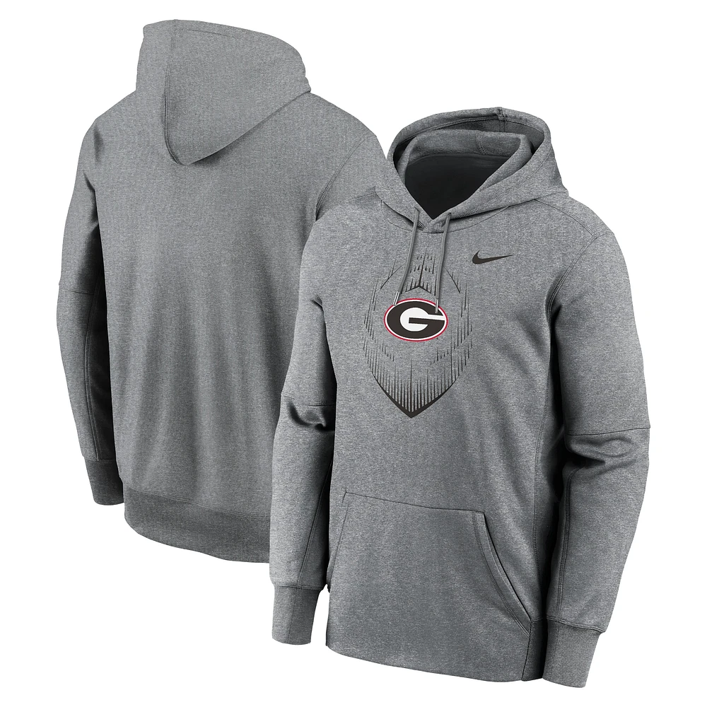 Men's Nike Heather Gray Georgia Bulldogs Icon Football Performance Pullover Hoodie