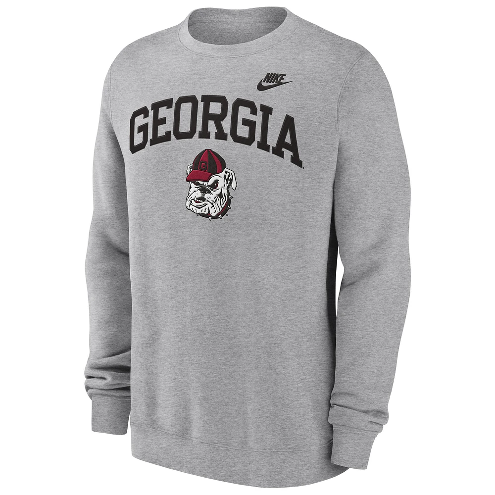 Men's Nike Heather Gray Georgia Bulldogs Legacy Classic Tackle Twill Embroidered Arch Over Logo Pullover Sweatshirt