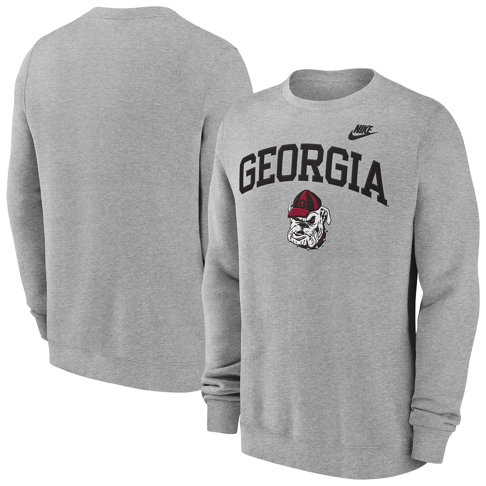 Men's Nike Heather Gray Georgia Bulldogs Legacy Classic Tackle Twill Embroidered Arch Over Logo Pullover Sweatshirt