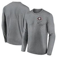 Men's Nike Heather Gray Georgia Bulldogs Primary Stack Legend Performance Long Sleeve T-Shirt