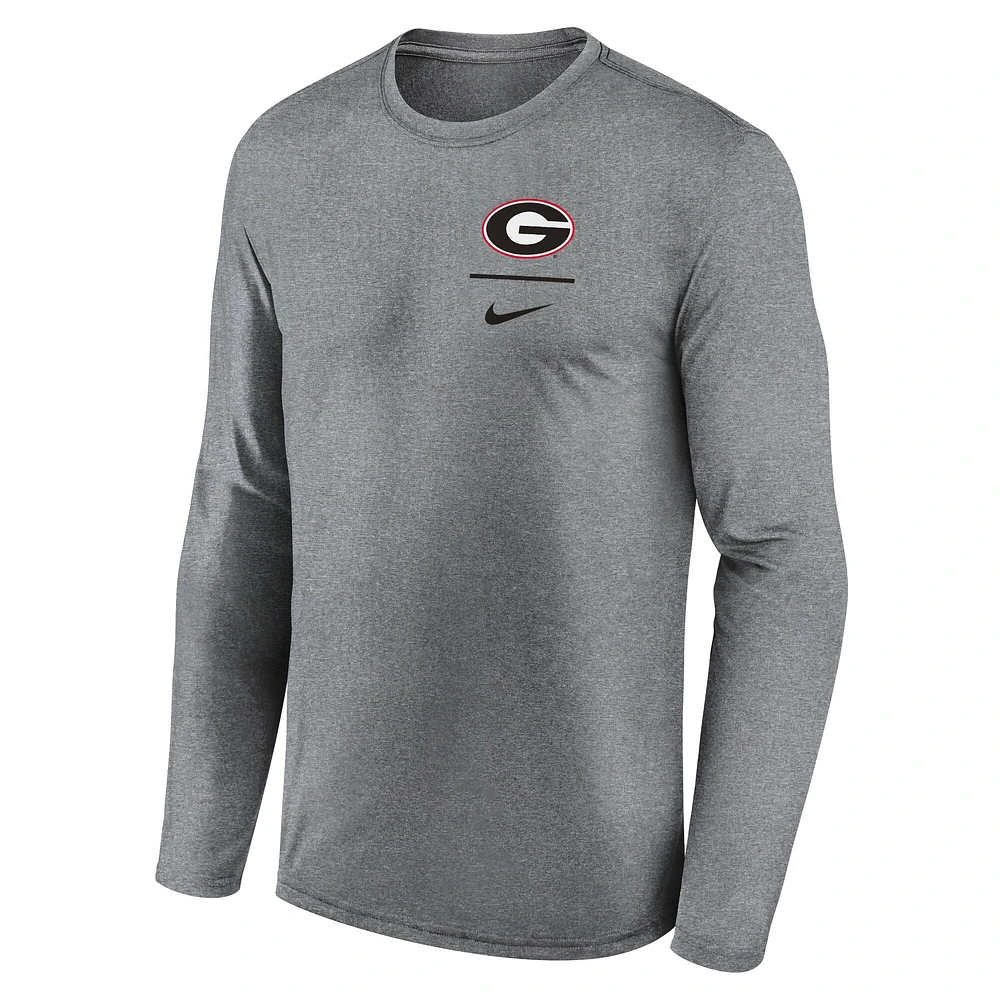Men's Nike Heather Gray Georgia Bulldogs Primary Stack Legend Performance Long Sleeve T-Shirt