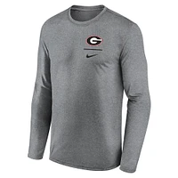 Men's Nike Heather Gray Georgia Bulldogs Primary Stack Legend Performance Long Sleeve T-Shirt