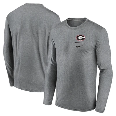 Men's Nike Heather Gray Georgia Bulldogs Primary Stack Legend Performance Long Sleeve T-Shirt