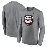 T-shirt Nike à manches longues pour homme, gris chiné, Georgia Bulldogs Primetime Alternate Logo Legend Performance