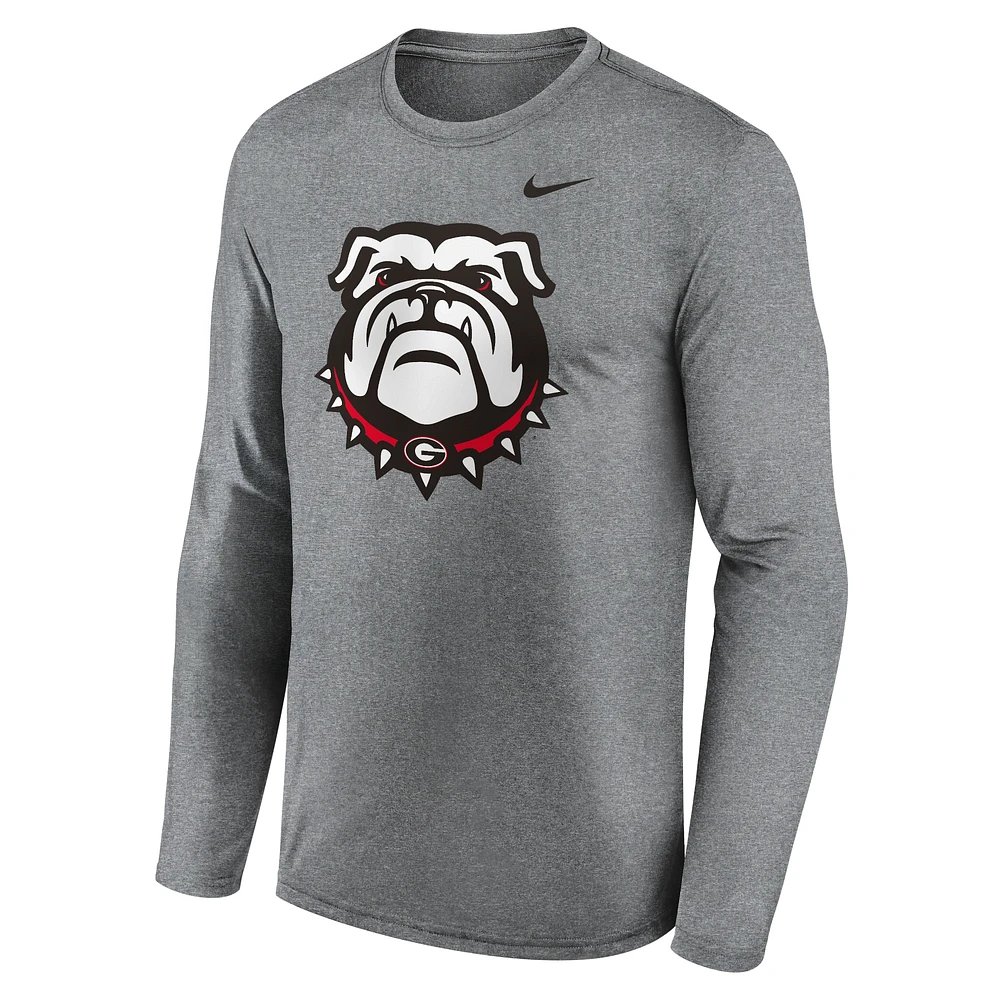 T-shirt Nike à manches longues pour homme, gris chiné, Georgia Bulldogs Primetime Alternate Logo Legend Performance