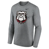 T-shirt Nike à manches longues pour homme, gris chiné, Georgia Bulldogs Primetime Alternate Logo Legend Performance