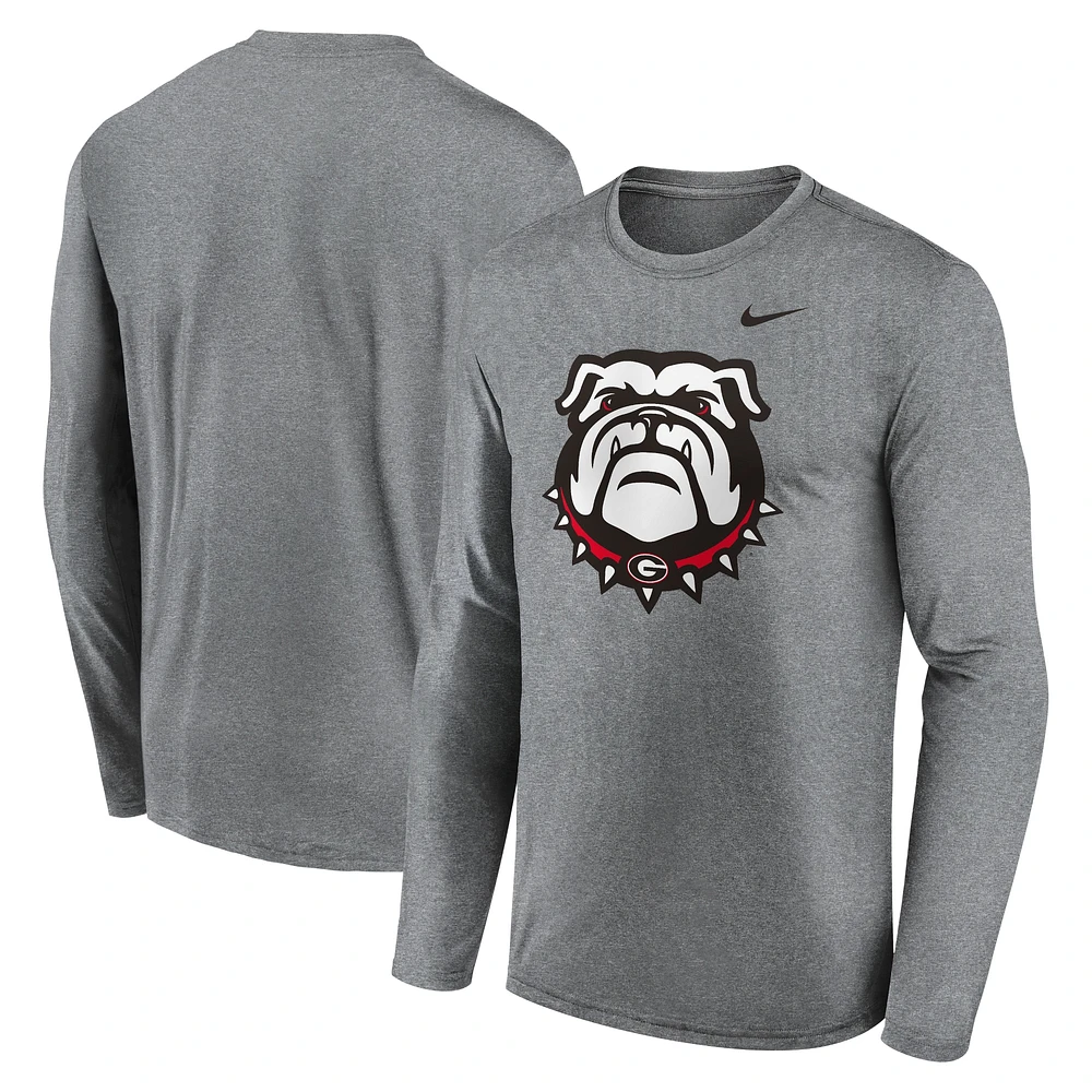 T-shirt Nike à manches longues pour homme, gris chiné, Georgia Bulldogs Primetime Alternate Logo Legend Performance