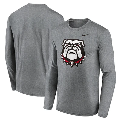 T-shirt Nike à manches longues pour homme, gris chiné, Georgia Bulldogs Primetime Alternate Logo Legend Performance