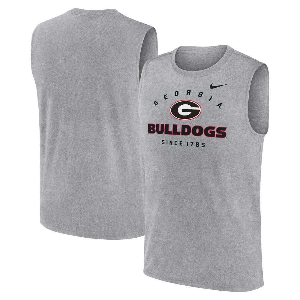 Débardeur musculaire Nike Heather Grey Georgia Bulldogs Primetime Legend Lock Up Performance pour hommes