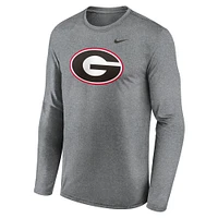 Men's Nike Heather Gray Georgia Bulldogs Primetime Primary Legend Long Sleeve T-Shirt