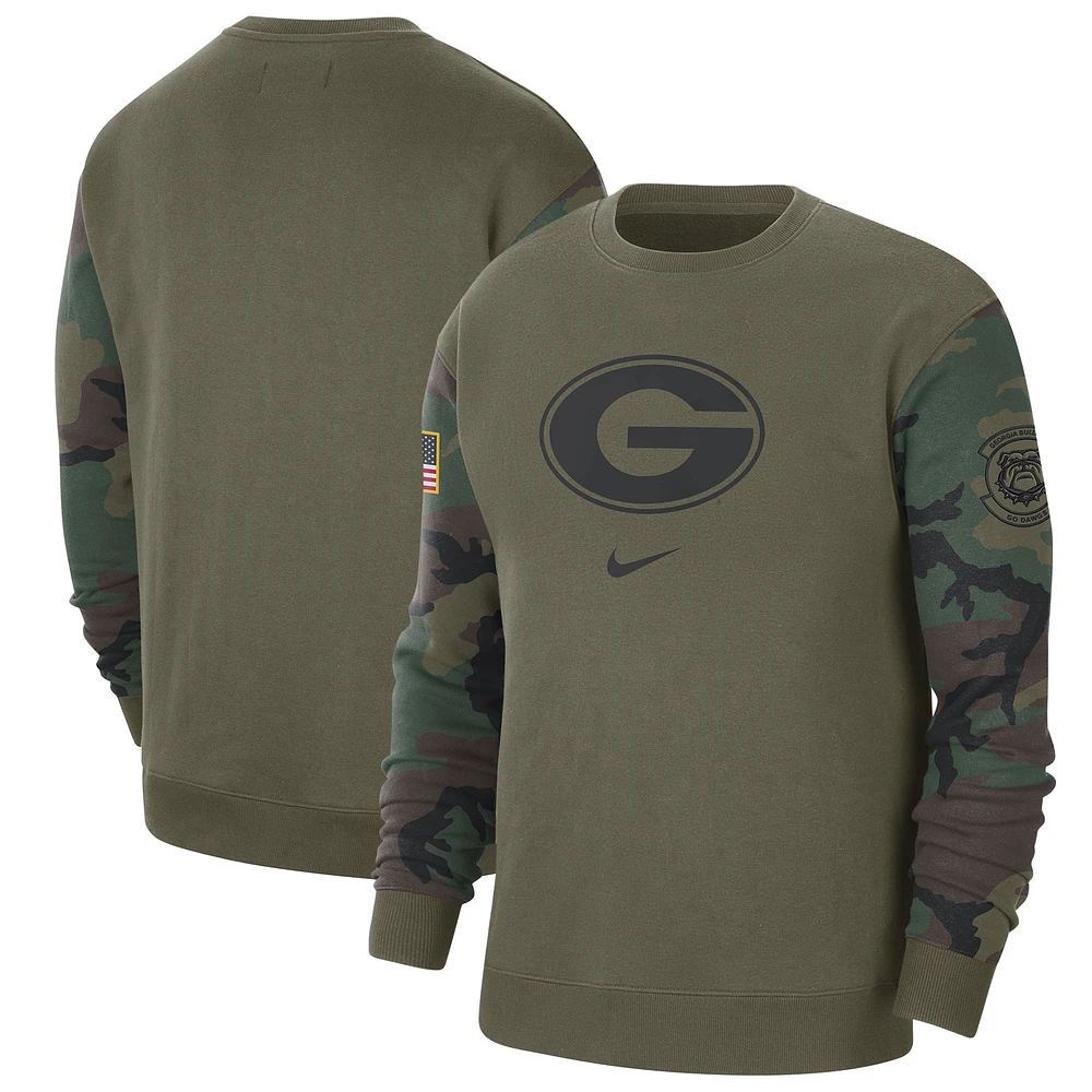 Men's Nike  Olive Georgia Bulldogs Military Pack Club Pullover Sweatshirt