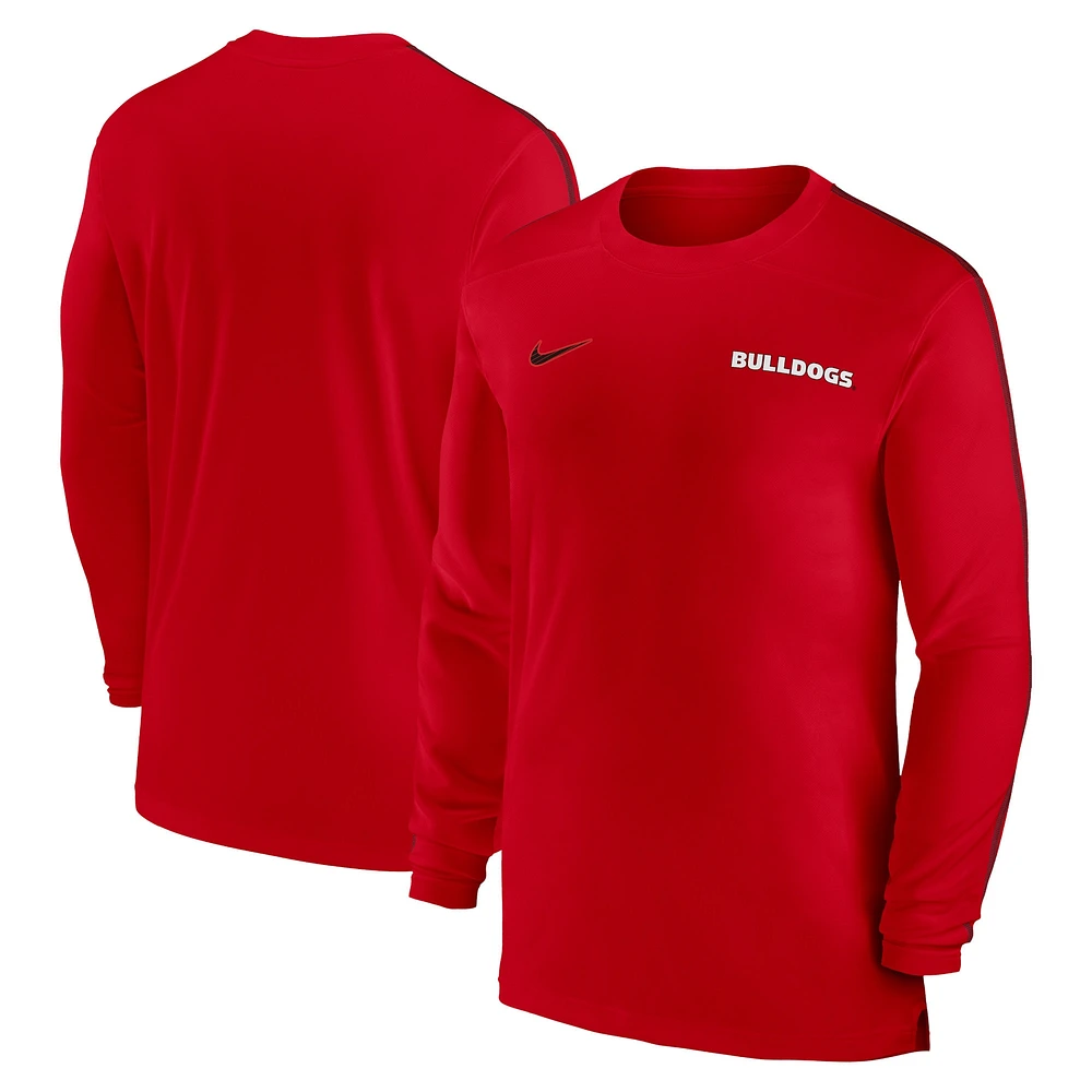 T-shirt à manches longues Nike rouge Georgia Bulldogs 2024 Sideline Coach UV Performance pour homme