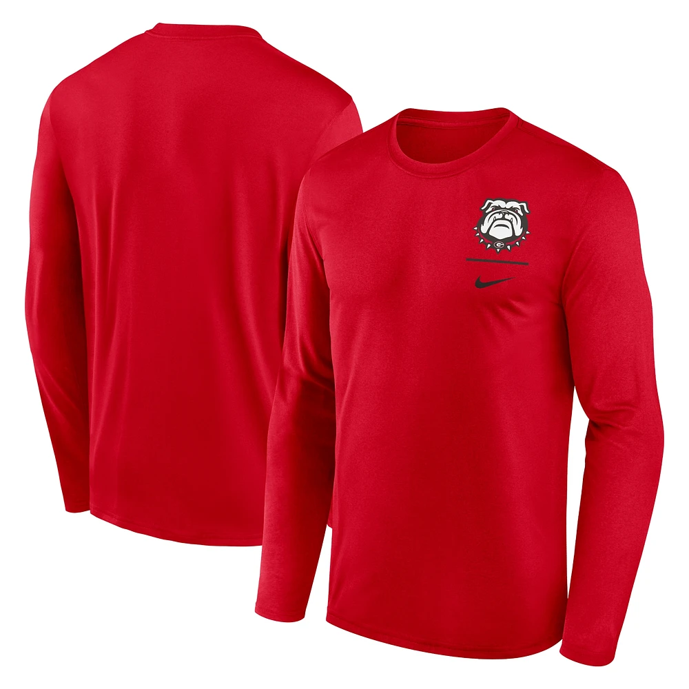 T-shirt Nike à manches longues pour homme Georgia Bulldogs Alternate Logo Lockup Legend Performance Rouge