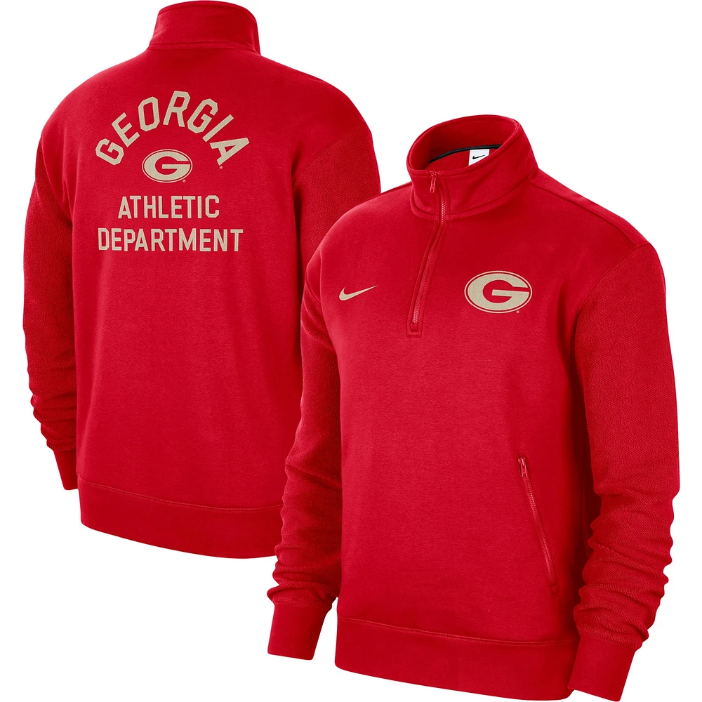 Men's Nike Red Georgia Bulldogs Campus Athletic Department Quarter-Zip Sweatshirt