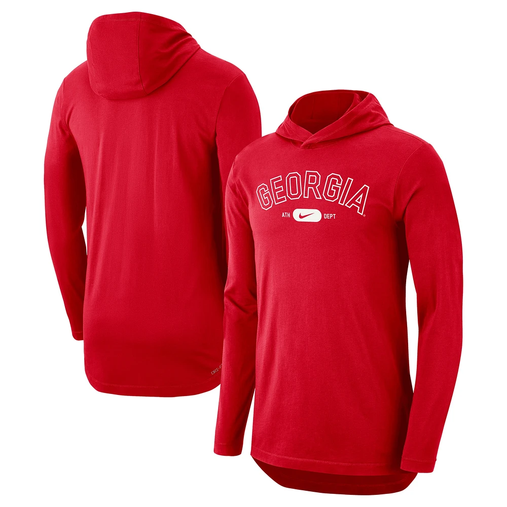 Men's Nike Red Georgia Bulldogs Campus Performance Long Sleeve Hoodie T-Shirt