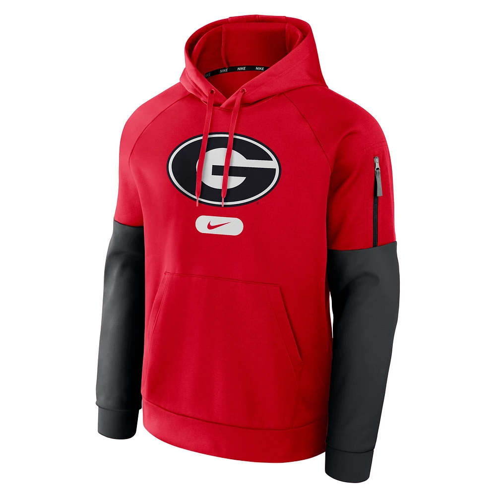 Men's Nike Red Georgia Bulldogs Fitness Raglan Performance Pullover Hoodie