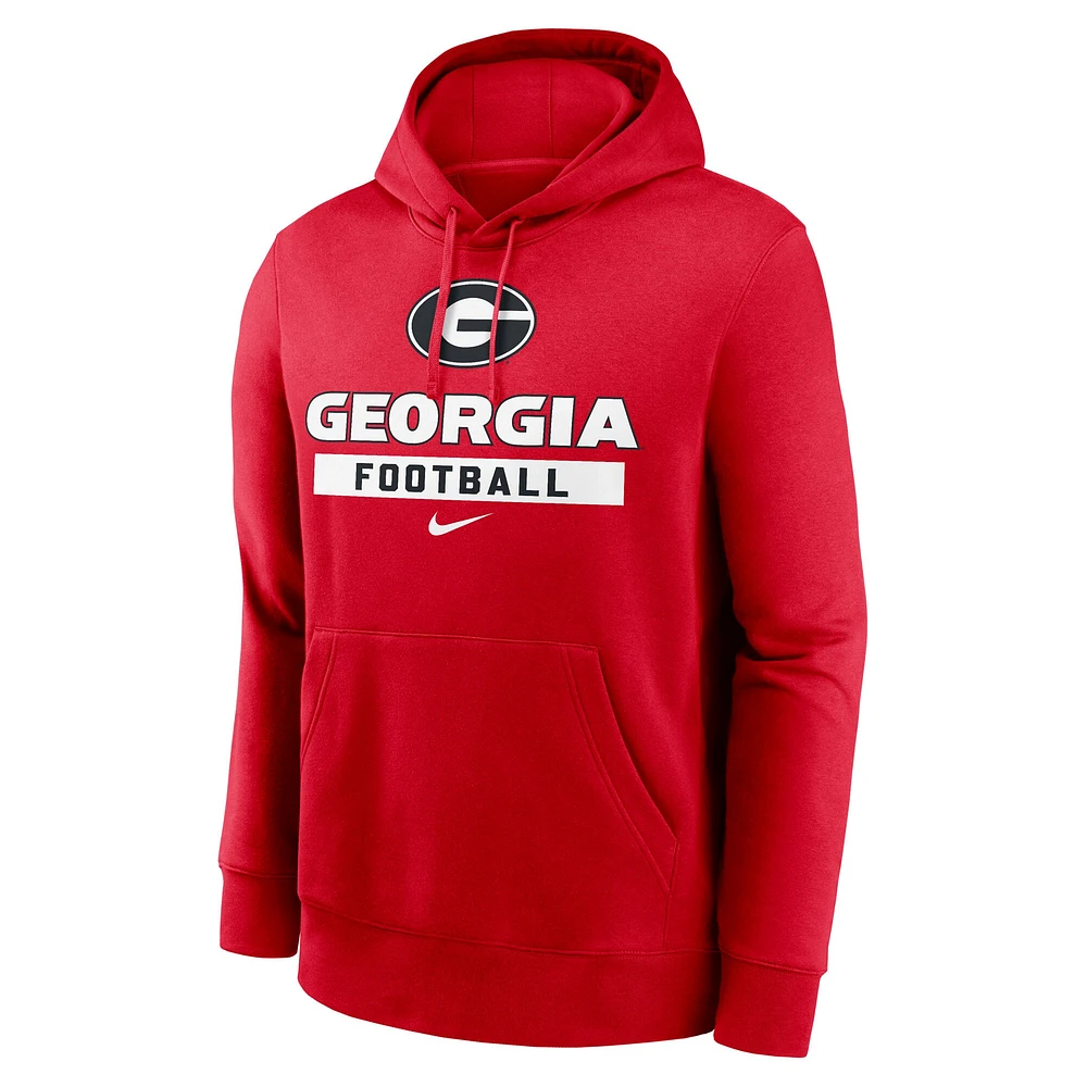 Men's Nike Red Georgia Bulldogs Football Stack Club Fleece Pullover Hoodie