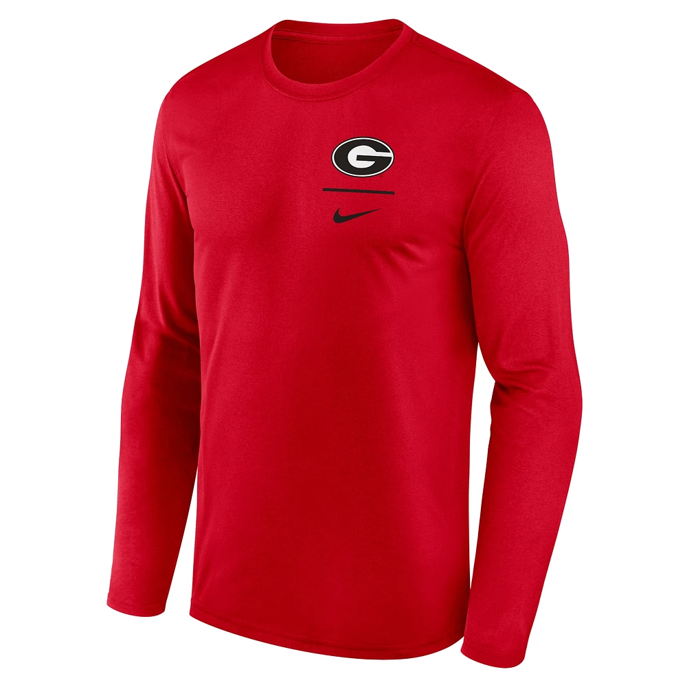 Men's Nike Red Georgia Bulldogs Primary Stack Legend Long Sleeve T-Shirt