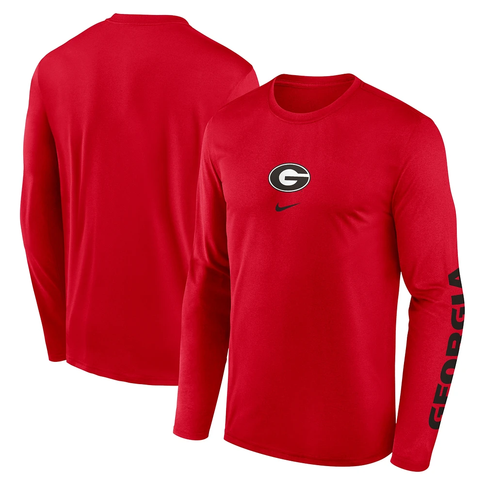 T-shirt à manches longues Nike Red Georgia Bulldogs Primetime Center Lockup pour homme