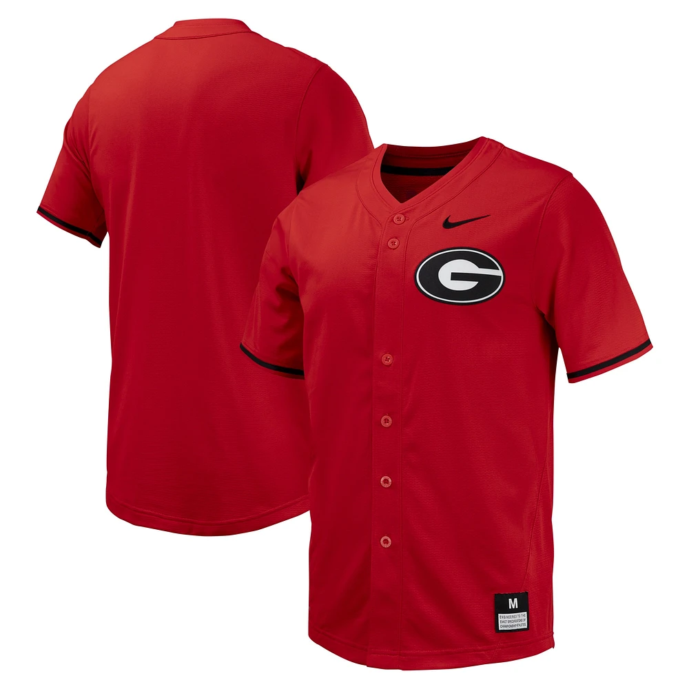 Maillot de baseball Nike pour hommes, réplique des Bulldogs Géorgie, rouge, à boutons complets