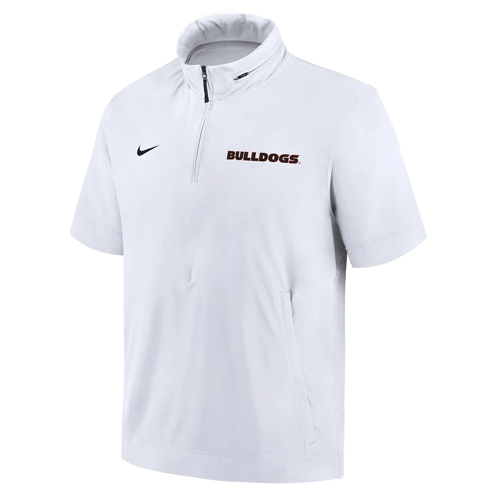 Men's Nike White Georgia Bulldogs 2024 Sideline Coach Short Sleeve Half-Zip Hoodie Jacket