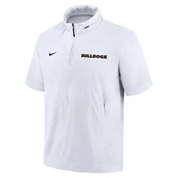 Men's Nike White Georgia Bulldogs 2024 Sideline Coach Short Sleeve Half-Zip Hoodie Jacket