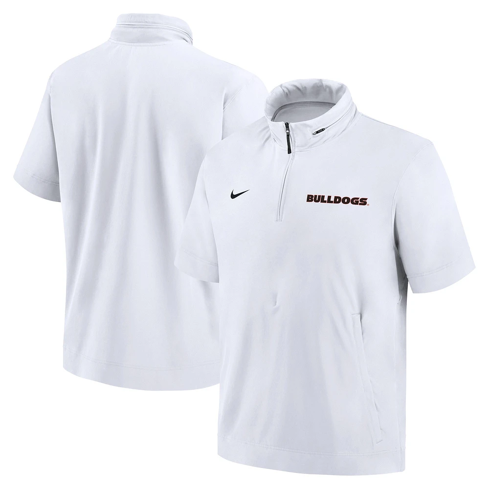 Men's Nike White Georgia Bulldogs 2024 Sideline Coach Short Sleeve Half-Zip Hoodie Jacket