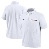 Men's Nike White Georgia Bulldogs 2024 Sideline Coach Short Sleeve Half-Zip Hoodie Jacket